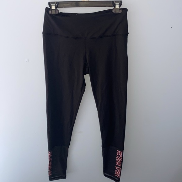 Victoria Secret Sport knockout leggings, black & pink logo, mesh bottom. Medium - Picture 3 of 9